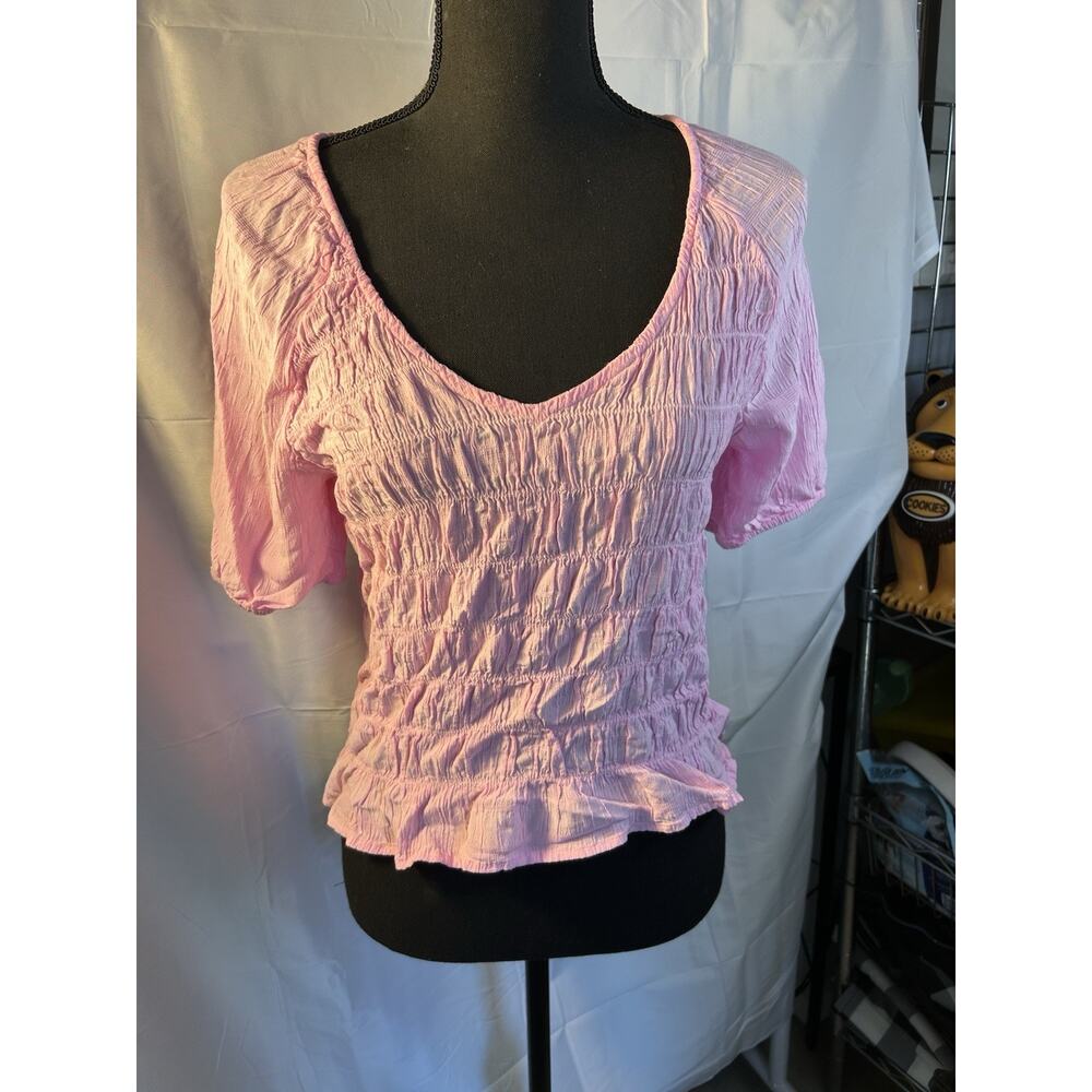Sanctuary Woman’s Pink Puff Sleeve Fitted T Shirt Size L
